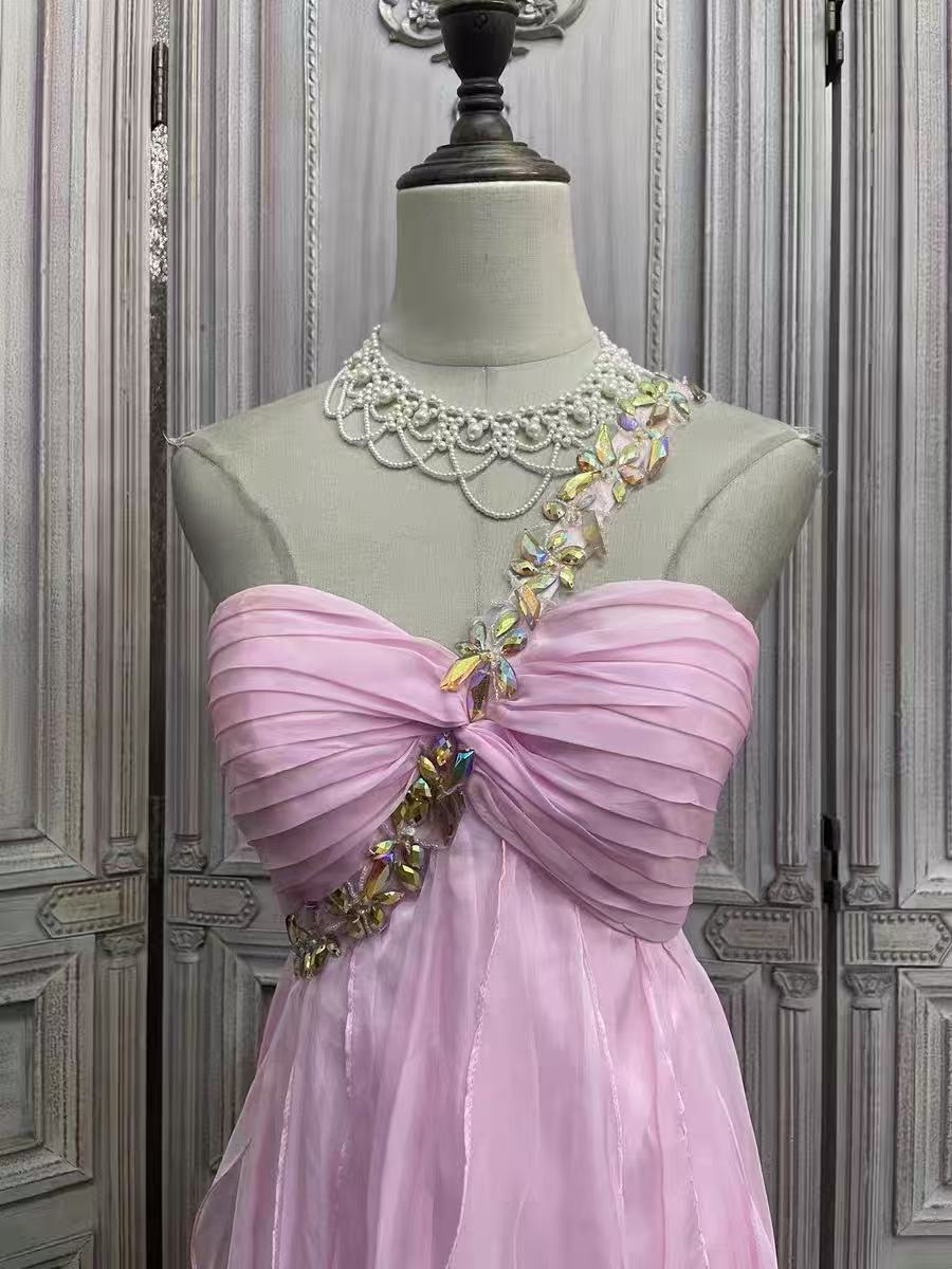 ONE-SHOULDER CRYSTAL CHIFFON PARTY DRESS