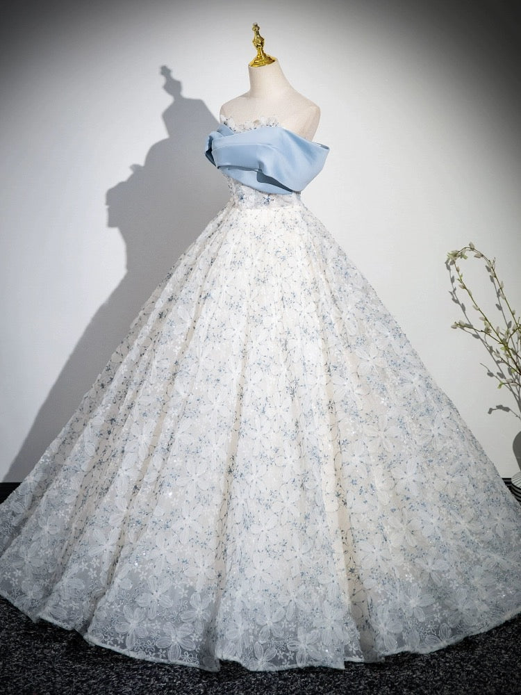 A-LINE OFF-SHOULDER TULLE LACE BLUE COCKTAIL DRESS