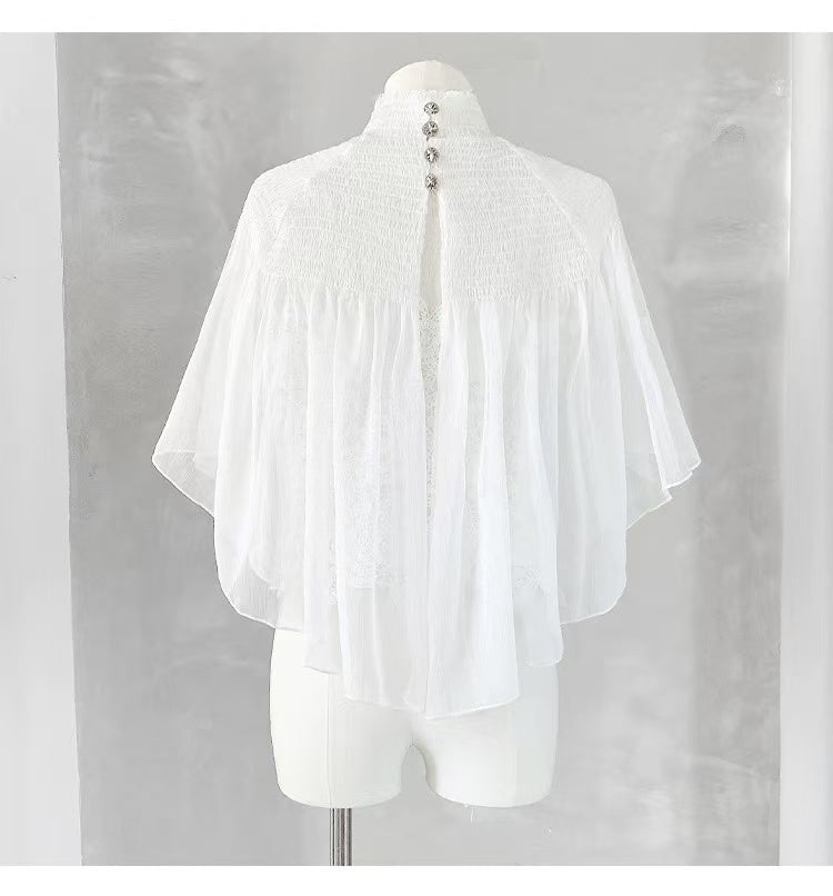 WHITE LACE CAMI & SHEER CHIFFON CAPELET SET