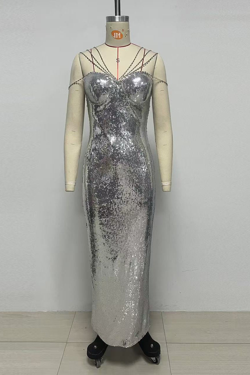 SEQUIN MERMAID STRAP MAXI GOWN FOR PARTIES