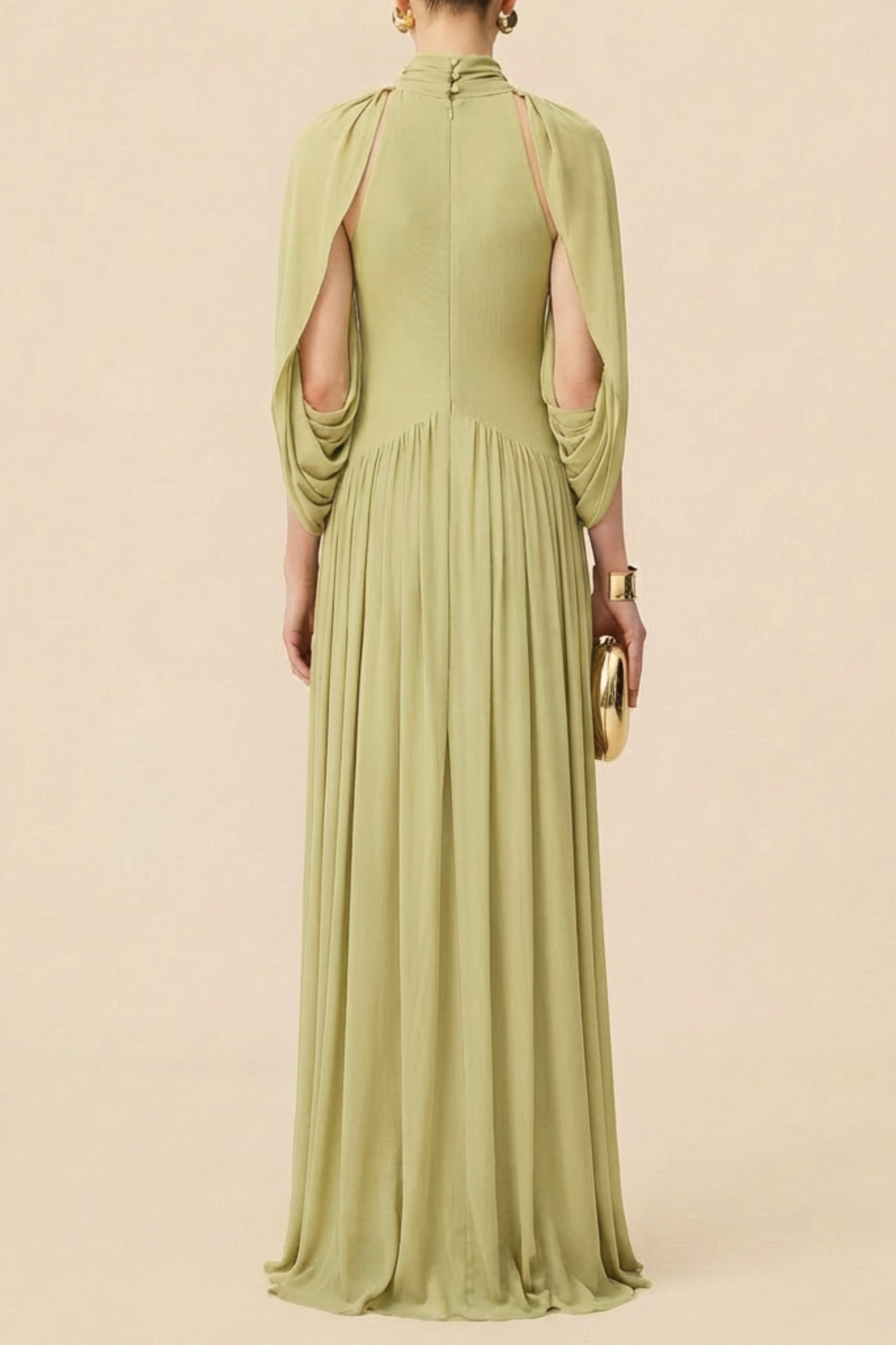 LEONA GREEN DRAPED CAPE MAXI DRESS