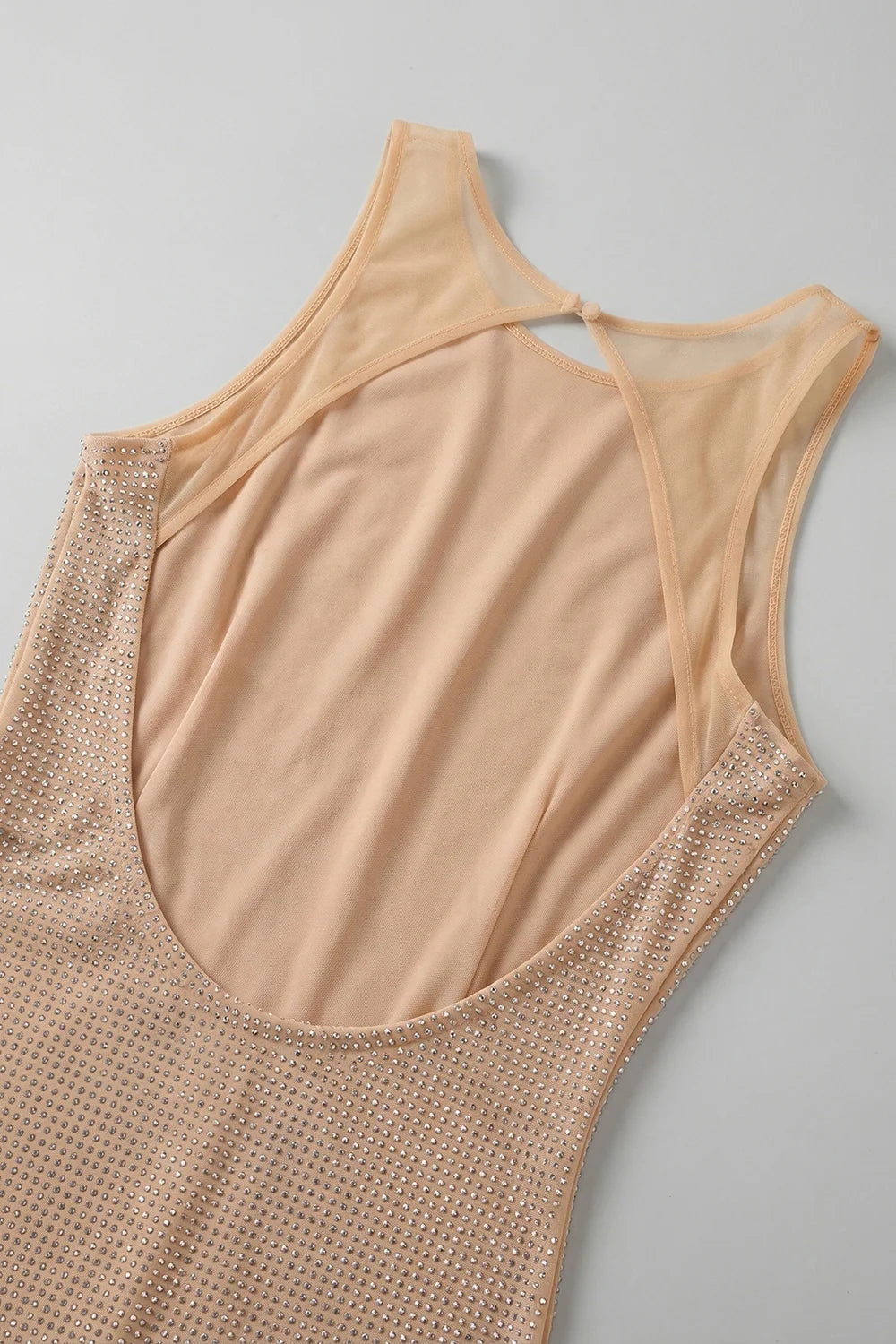 MAUD SQUARE CRYSTAL MESH MINI DRESS APRICOT
