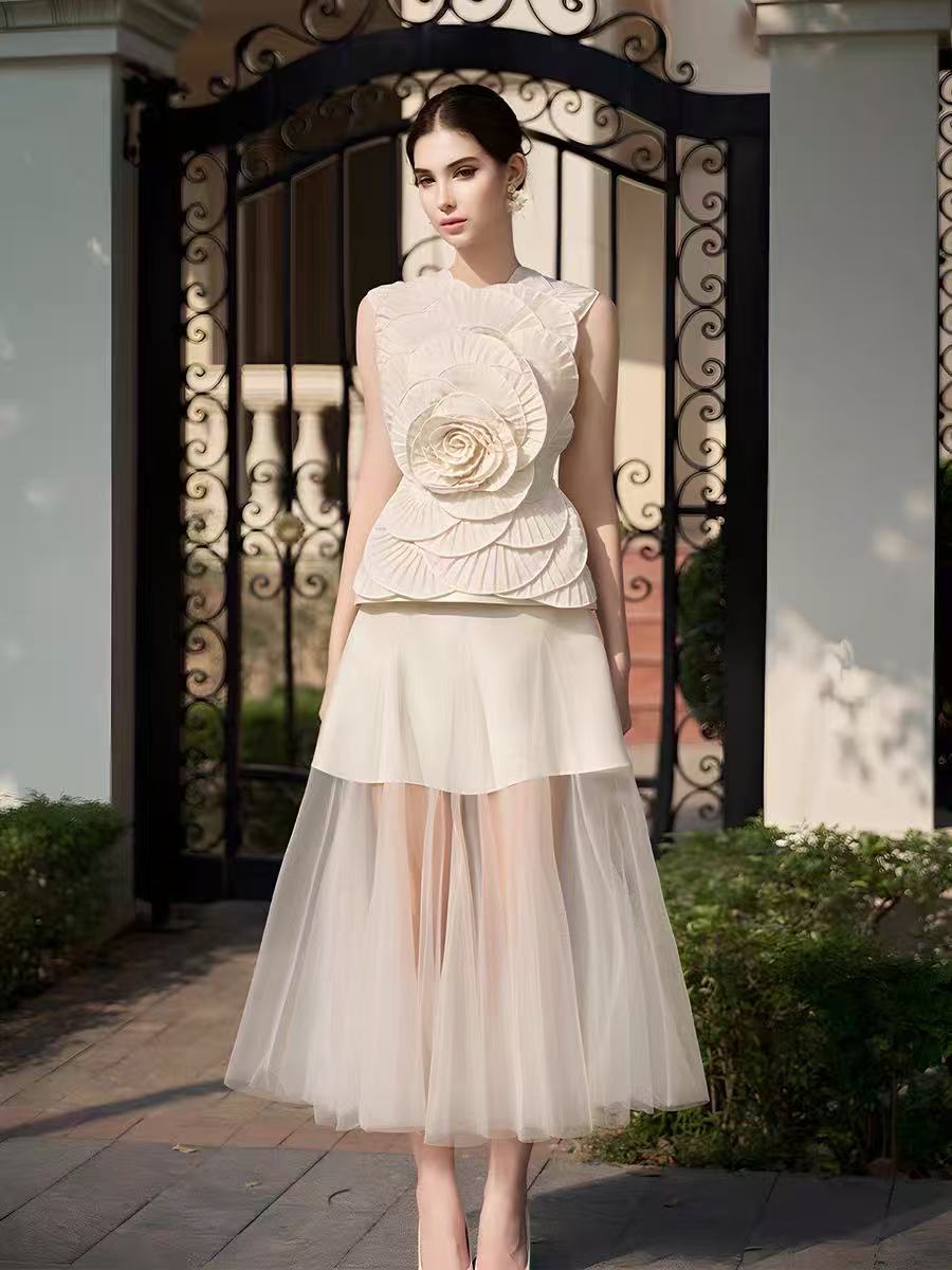 KARIMA 3D PETAL TOP & SKIRT SET - NEUTRAL FORMAL