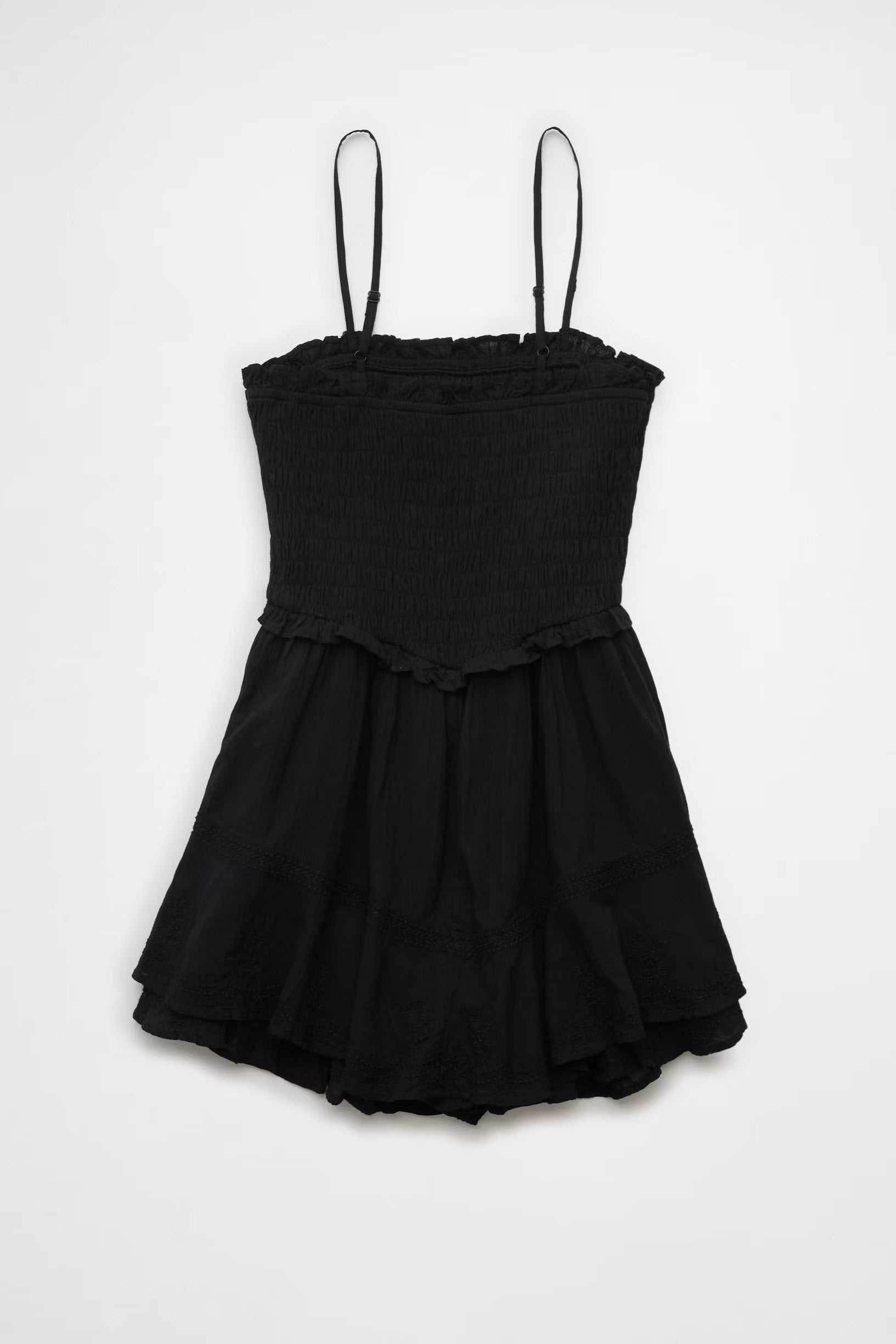 BLACK RUFFLE TIERED ROMPER MINI DRESS FOR PARTY