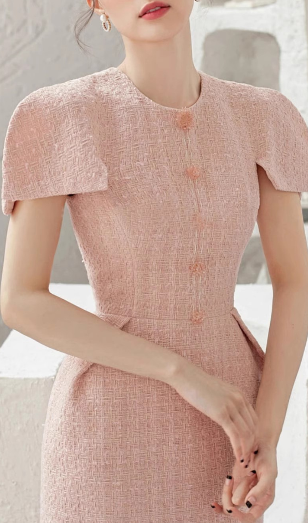 PINK TWEED BODYCON MIDI DRESS FOR PARTY