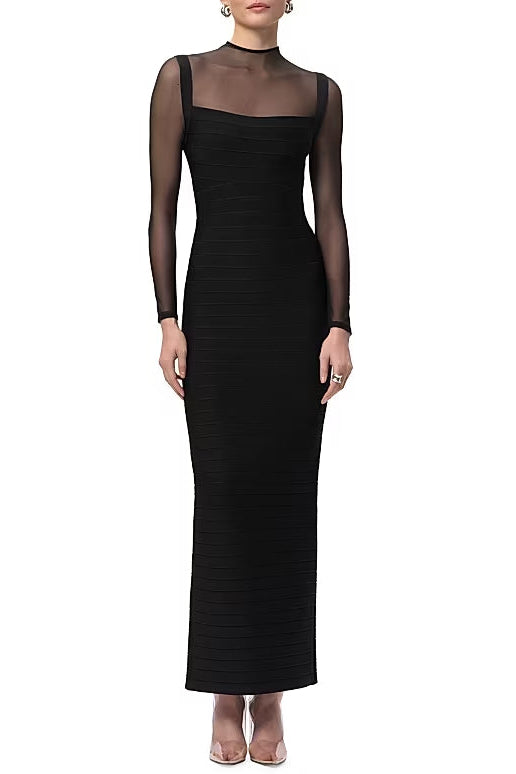 72a80fc7-ddf9-4c3e-b80d-eb90c97e32f3 TINA BLACK MESH SEE-THROUGH BANDAGE MAXI DRESS