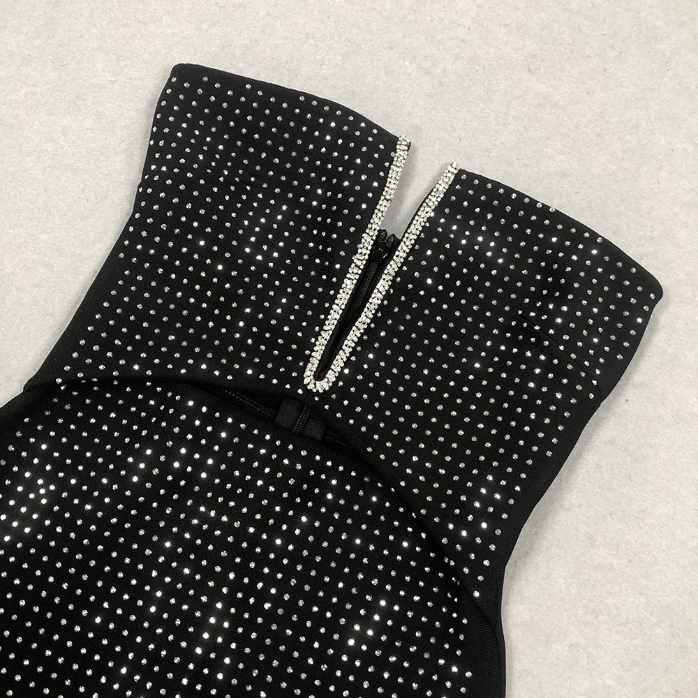 RHINESTONE BLACK MAXI DRESS FOR EVENING