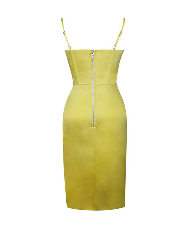 739eb56e-0f9b-4aa4-ab6f-9e857a938c12 LEMON PLEATED SATIN MINI DRESS FOR PARTIES