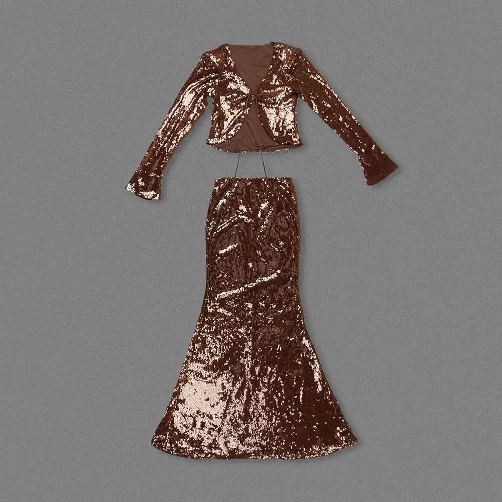AUBELIN SEQUIN TWO PIECE SET BROWN PARTY