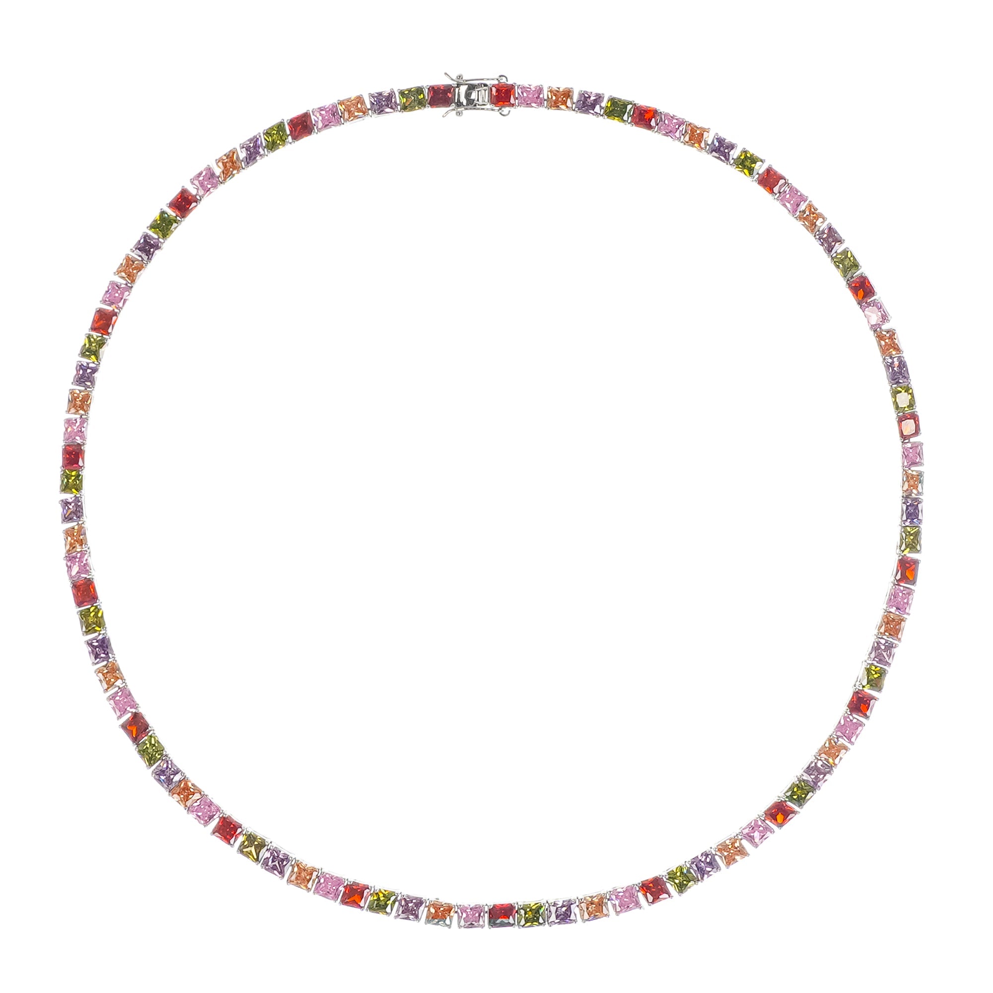 AVRIL MULTI SQUARE CRYSTAL NECKLACE, PARTY JEWELRY
