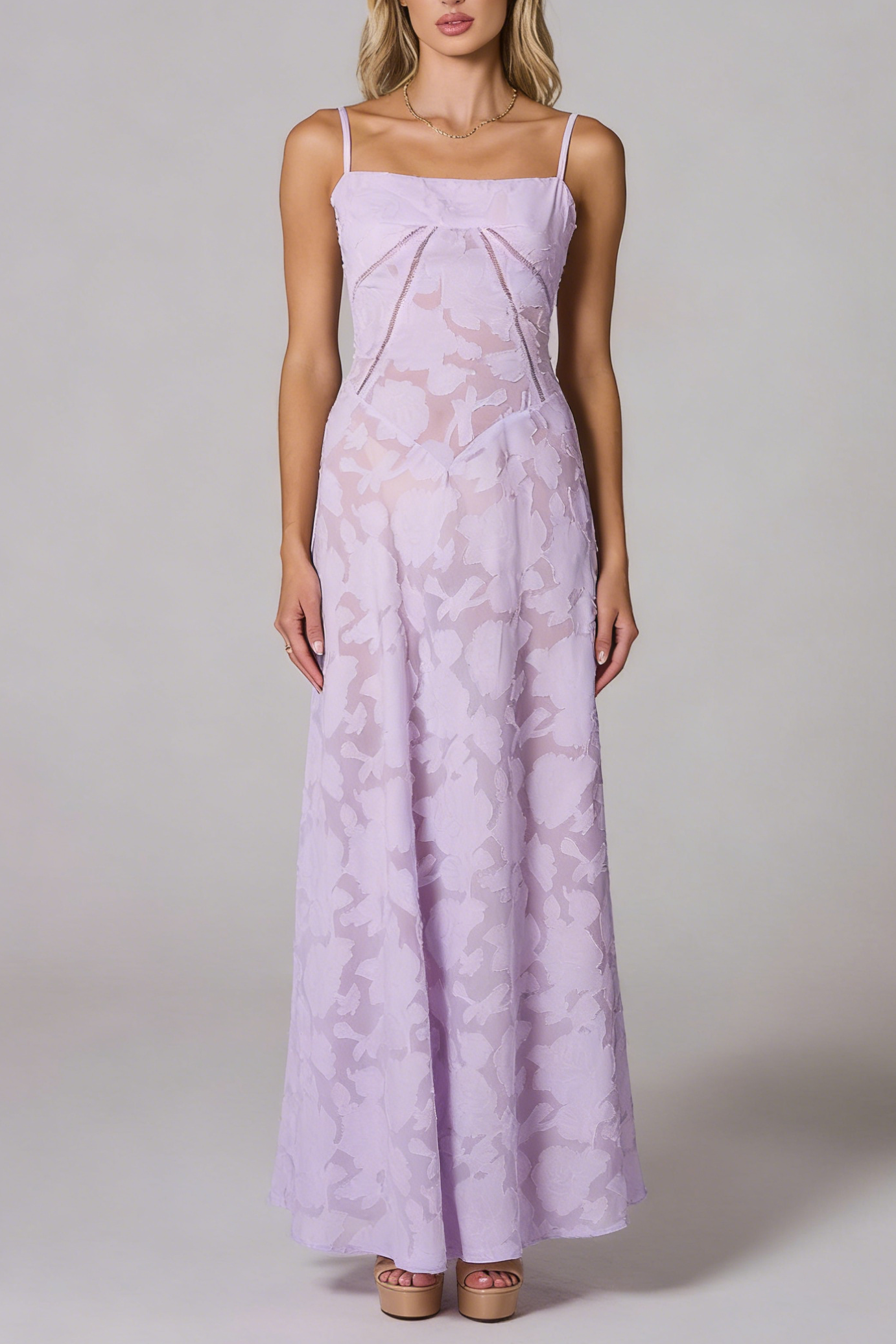 FLORAL LACE BACK MAXI DRESS FOR WEDDING