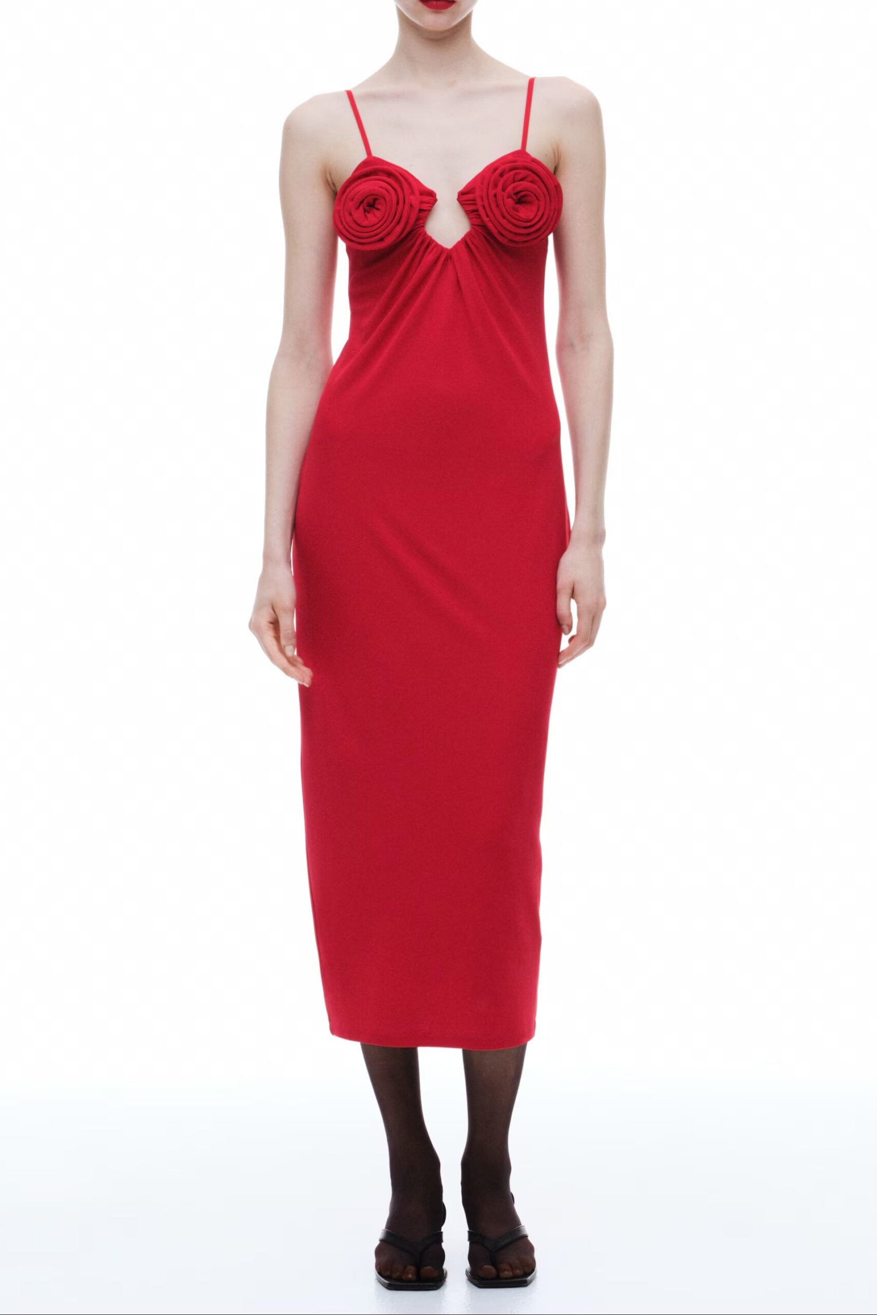 74f58461-9417-4f7b-beca-dbc0e11b8d54 ROSE APPLIQUÉ STRAPLESS RED MAXI DRESS
