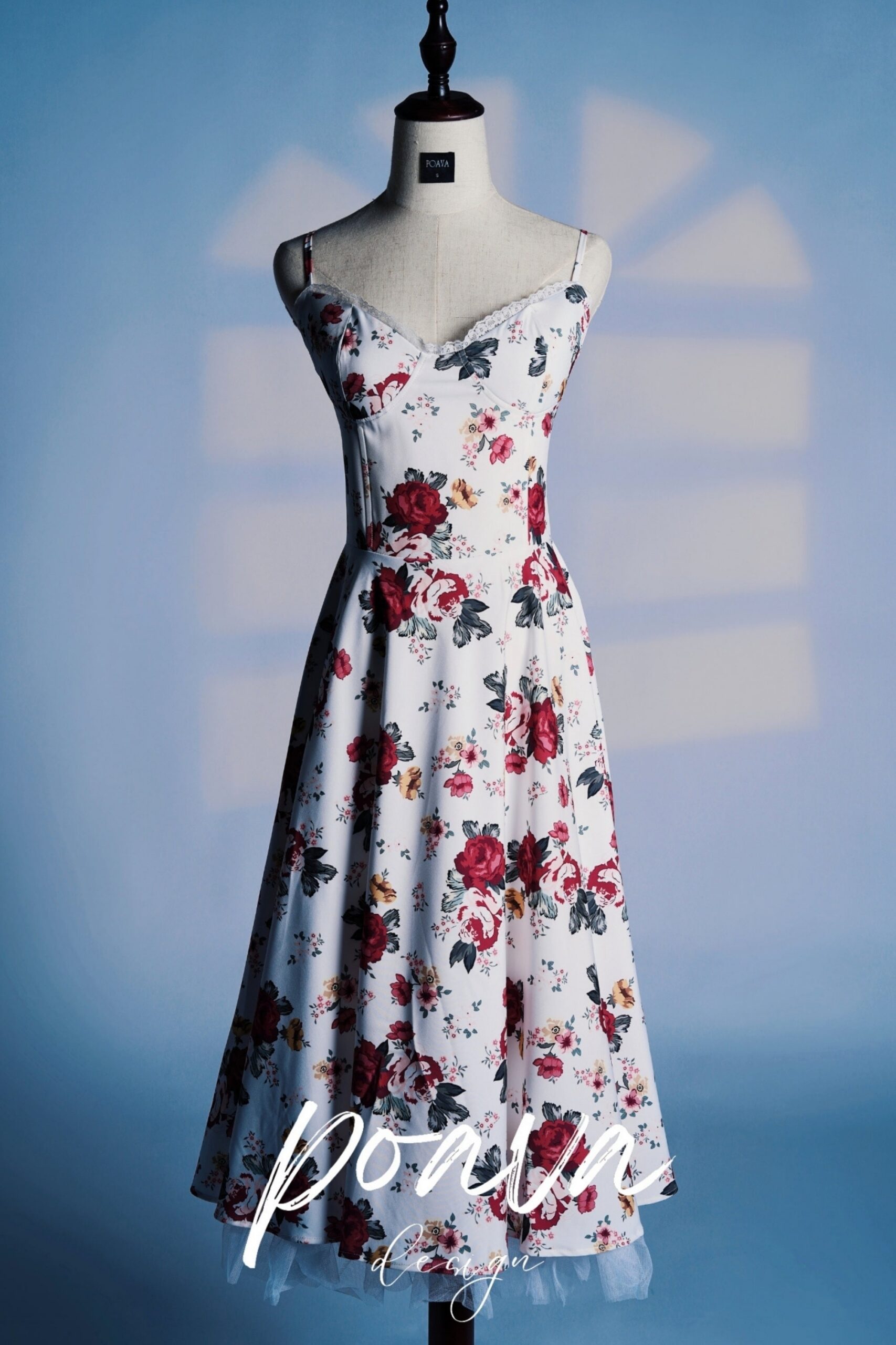 ITALIAN ROSE PRINT TULLE MIDI DRESS