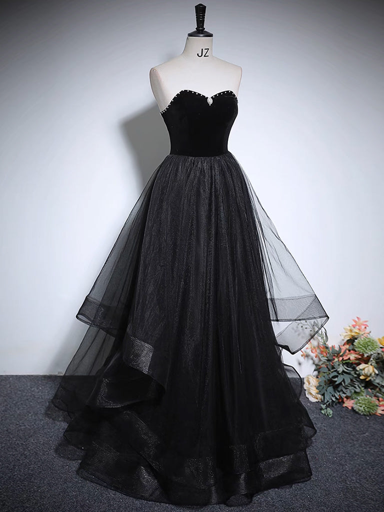 BLACK A-LINE TULLE PROM DRESS