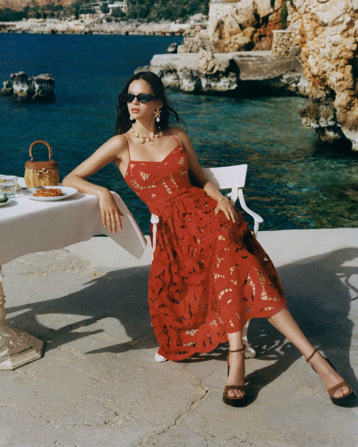 WENDY RED BOW EMBROIDERED MIDI DRESS FOR HOLIDAY PARTIES
