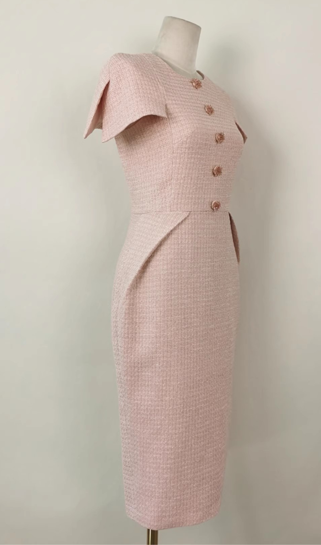 PINK TWEED BODYCON MIDI DRESS FOR PARTY