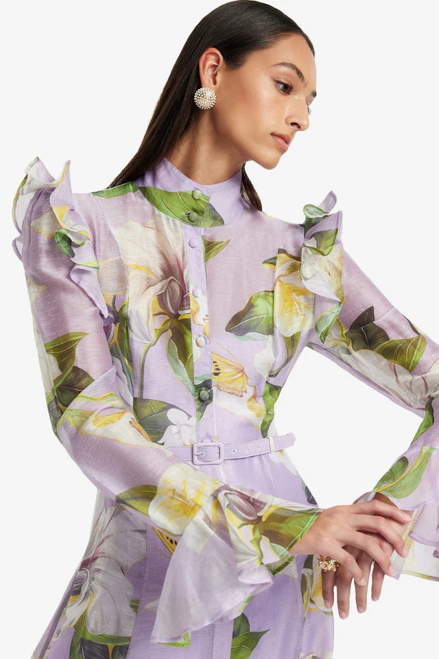 BUTTERFLY SLEEVE LILAC MIDI DRESS, FLORAL PRINT, WEDDING GUEST
