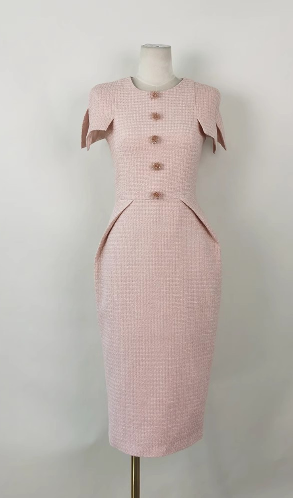 PINK TWEED BODYCON MIDI DRESS FOR PARTY