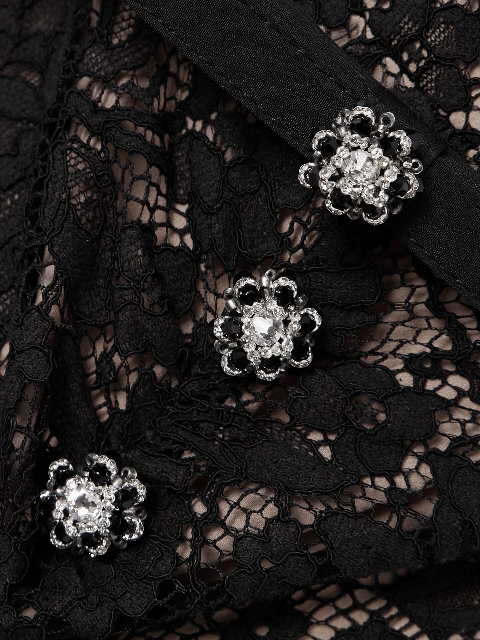 HELEN BLACK LACE MIDI DRESS, BELTED, EMBELLISHED