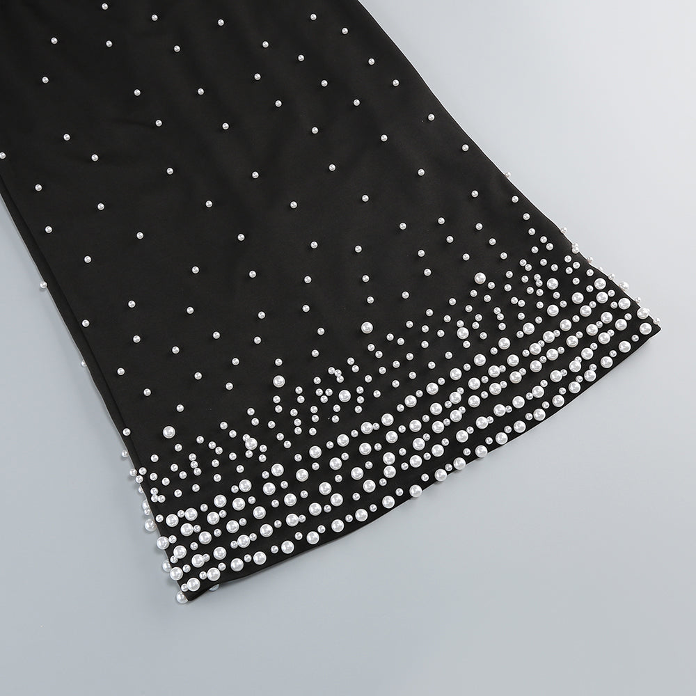 PEARL POLKA DOT MIDI DRESS BLACK