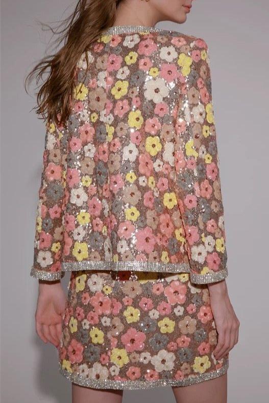 FLORAL DIAMOND TOP & MINI SKIRT SET PINK