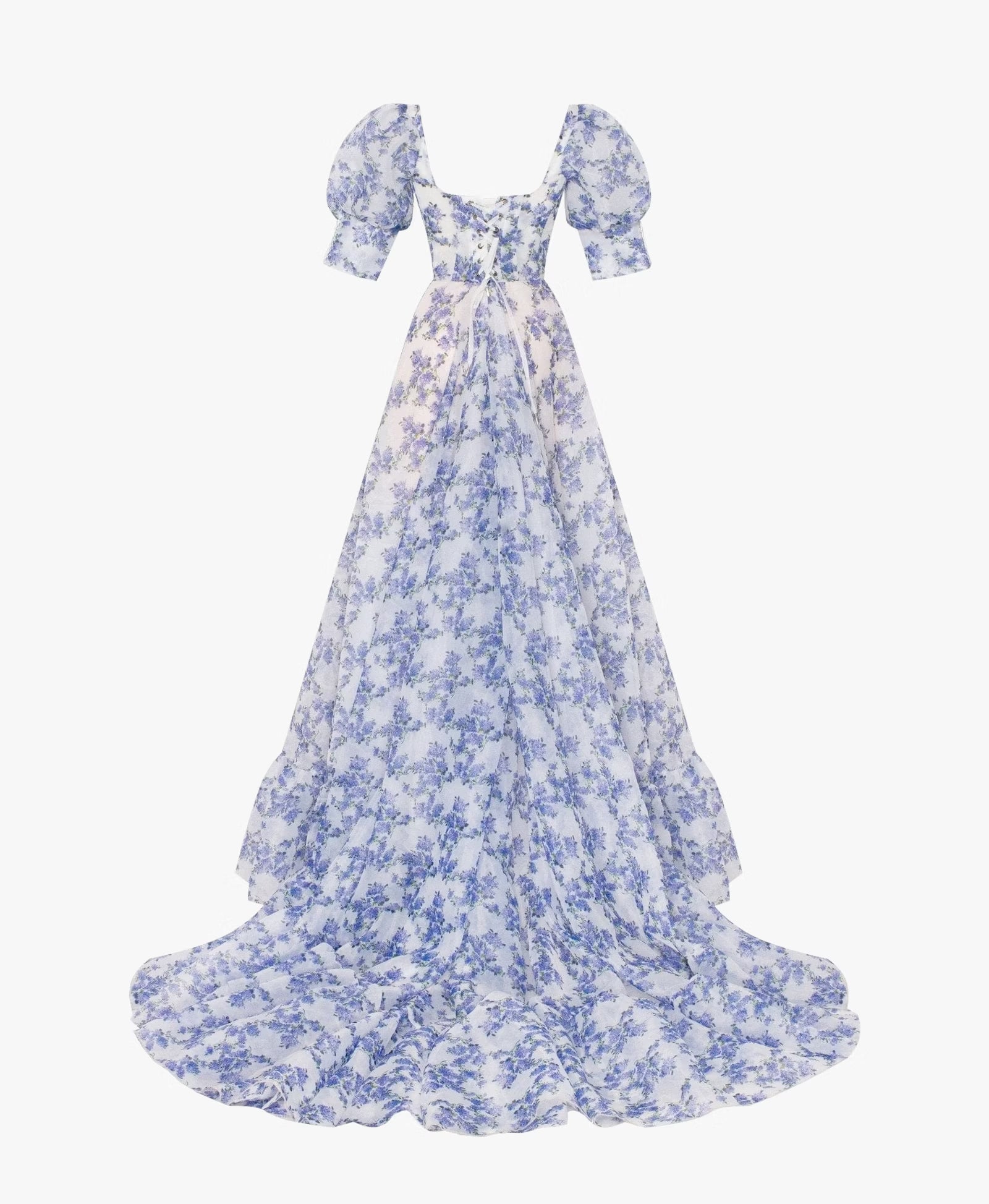 BLUE HYDRANGEA MAXI PRINCESS DRESS, A-LINE, WEDDING GUEST