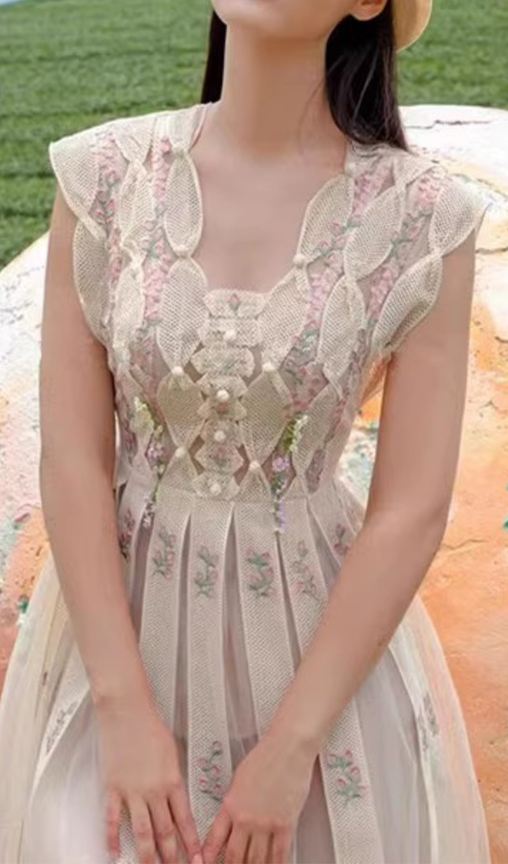 PEARL SLEEVELESS FLORAL MIDI DRESS FOR WEDDING