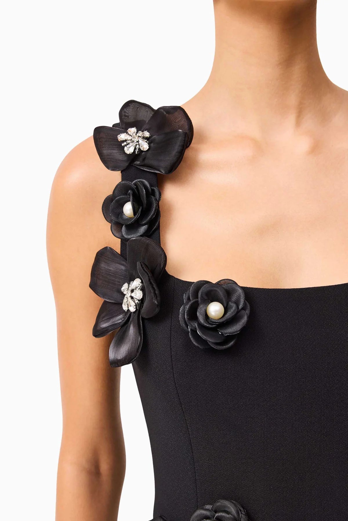 SABRINA 3D FLOWER BLACK MIDI DRESS FOR WEDDING