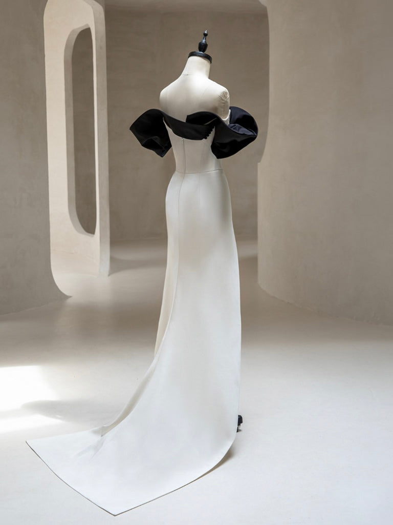 OFF SHOULDER SATIN BLACK DRESS FOR PARTY