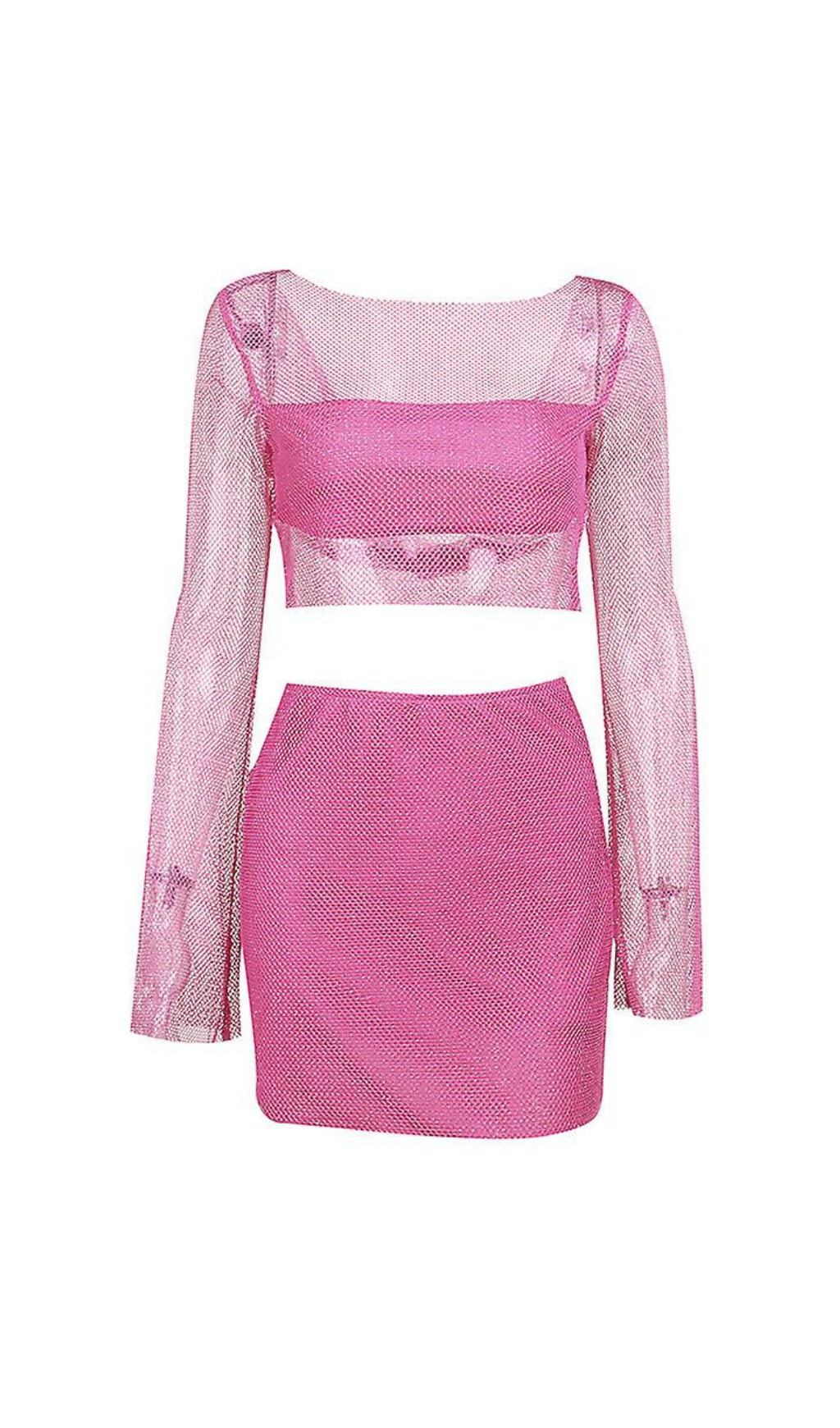 LONG SLEEVE MESH BLOUSE SKIRT SUIT FOR PARTY