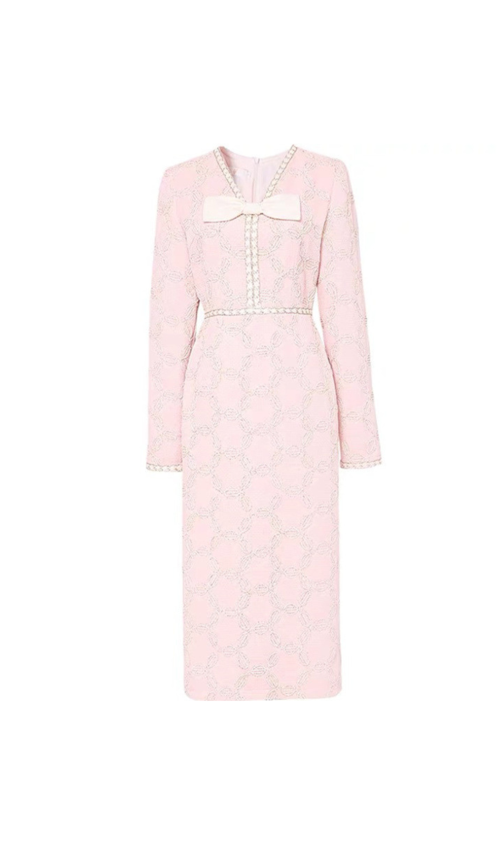EMBROIDERED V-NECK BOW MIDI DRESS FOR WEDDING GUEST