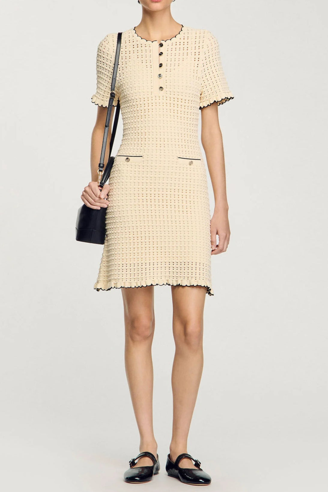 SIMONA HOLLOW KNIT MINI DRESS, APRICOT