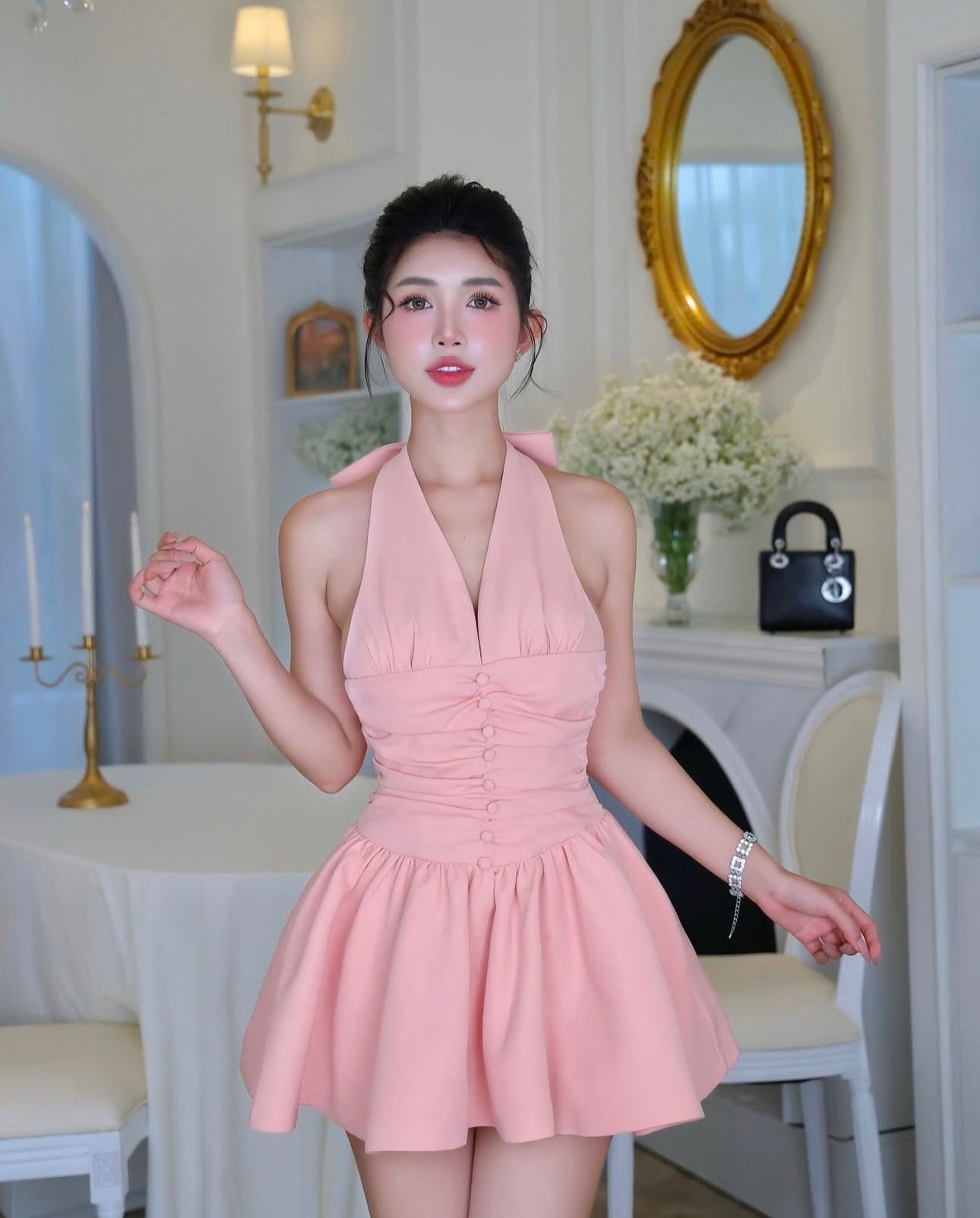 RIZZA HALTER MINI DRESS, SLEEK COCKTAIL PARTY LOOK