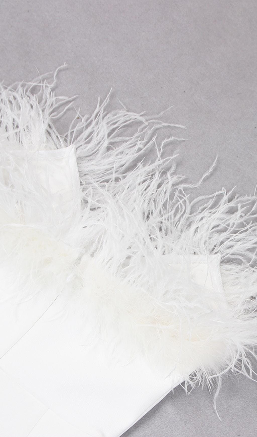 FEATHER BODYCON MAXI DRESS WHITE