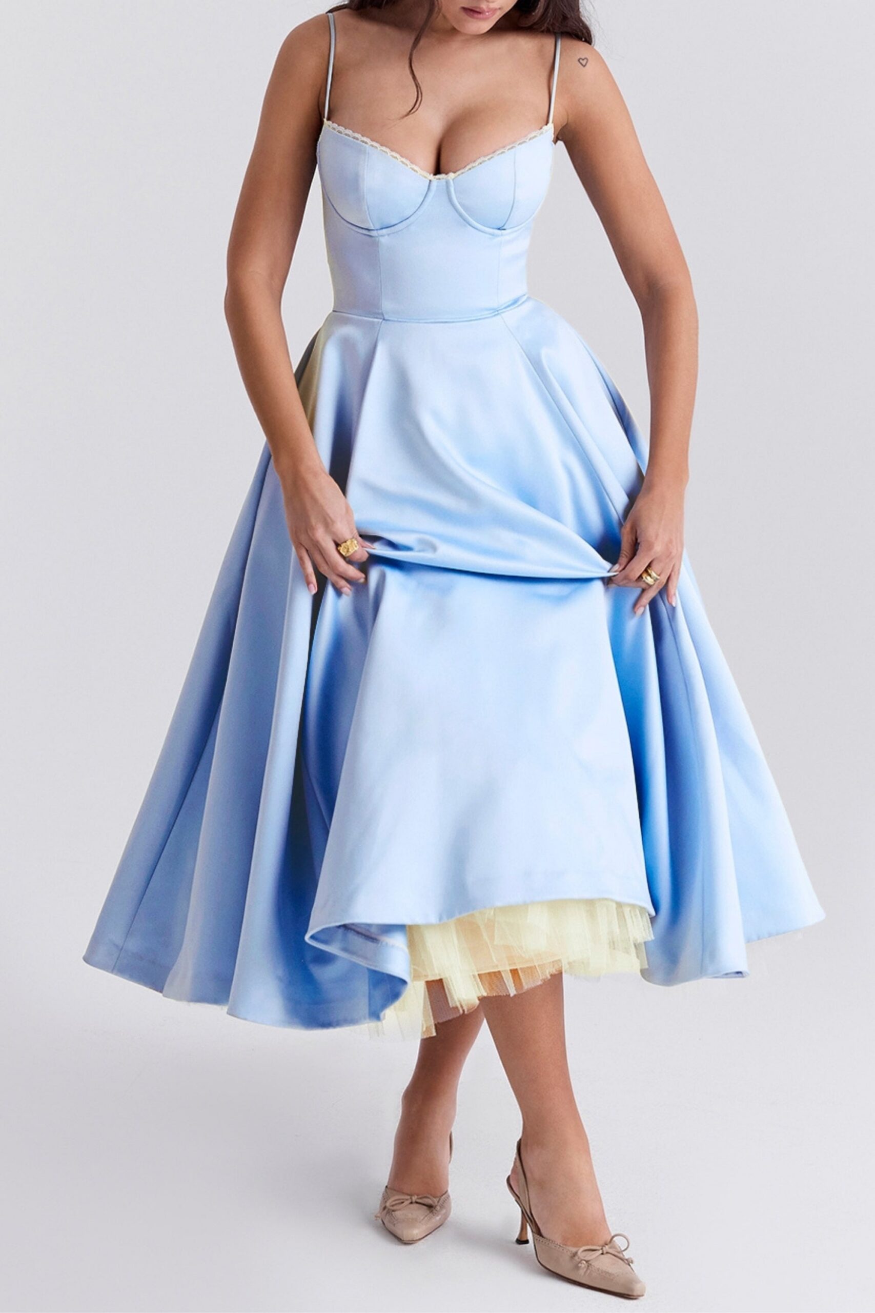 CINDERELLA BLUE TULLE MIDI DRESS FOR WEDDING GUEST