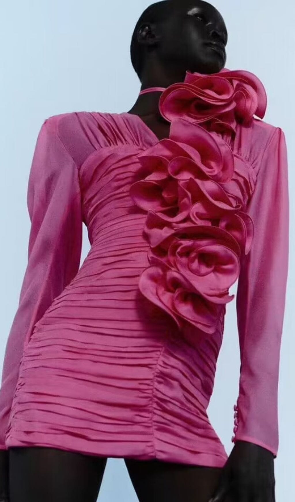V-NECK PINK RUCHED MINI PARTY DRESS