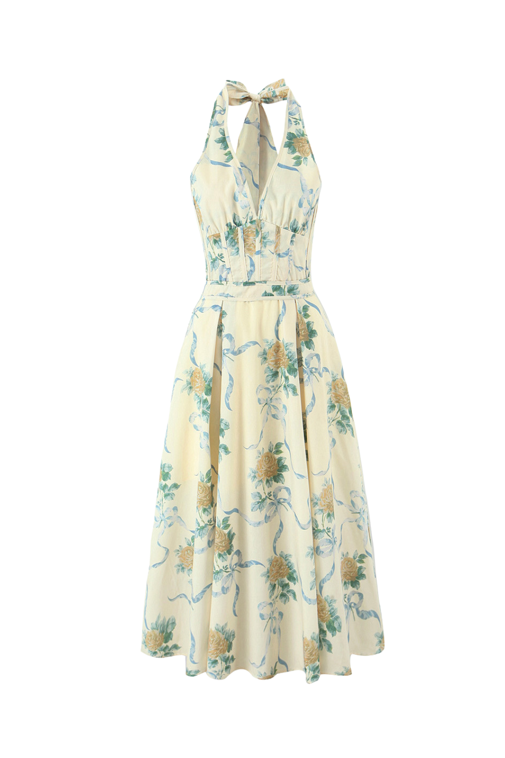 DEIRDRE FLORAL MIDI DRESS, YELLOW V-NECK, SUMMER