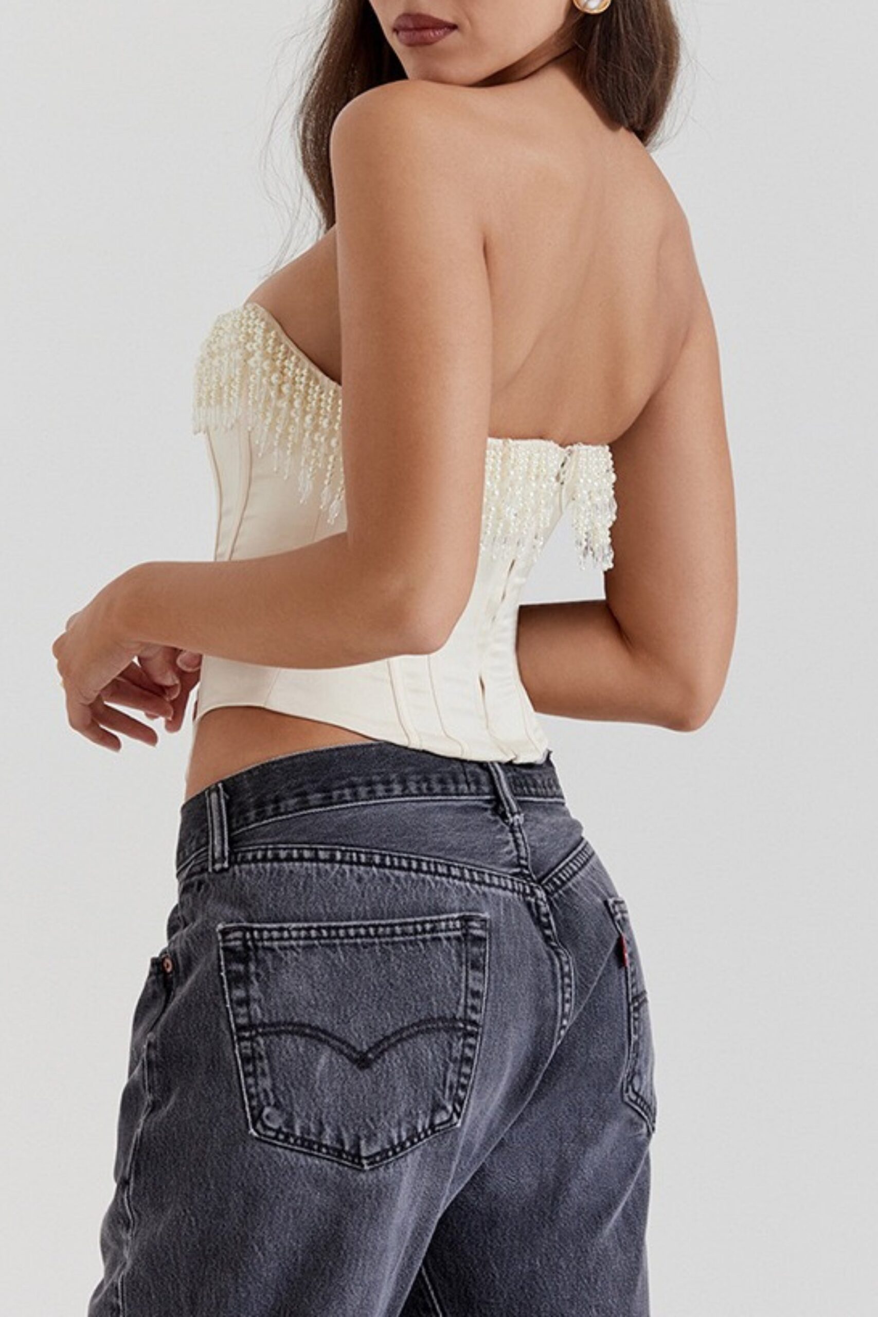 NALINI FAUX-PEARL OFF-SHOULDER TOP