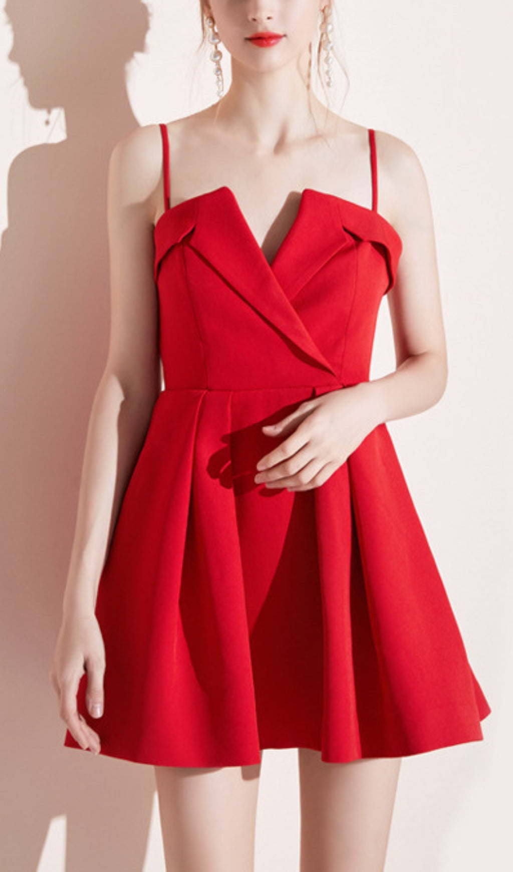 V-NECK OFF-SHOULDER MINI DRESS RED