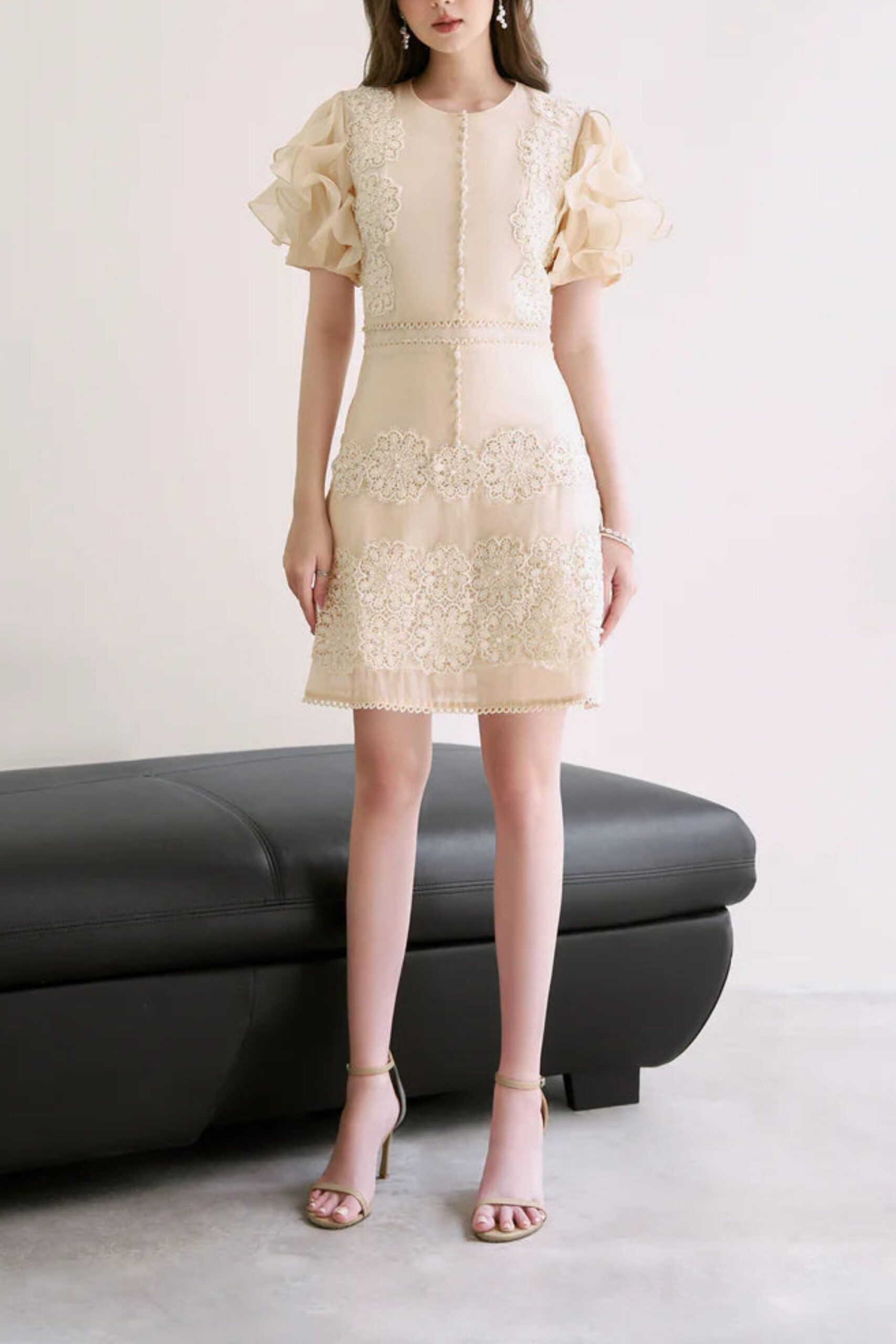 7_314b7a1a-0744-4cba-aa31-8a83d6f9771c BEIGE RUFFLE BUTTON MIDI DRESS FOR WORK