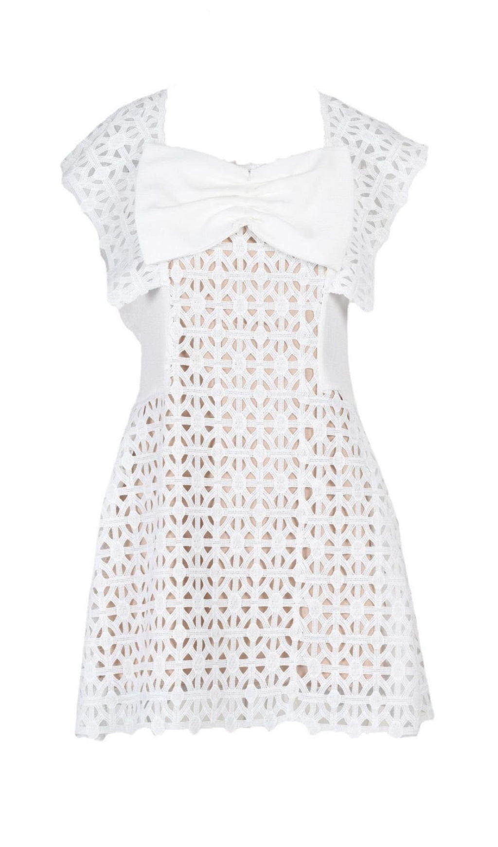 WHITE BOW EMBROIDERED MINI DRESS FOR PARTY