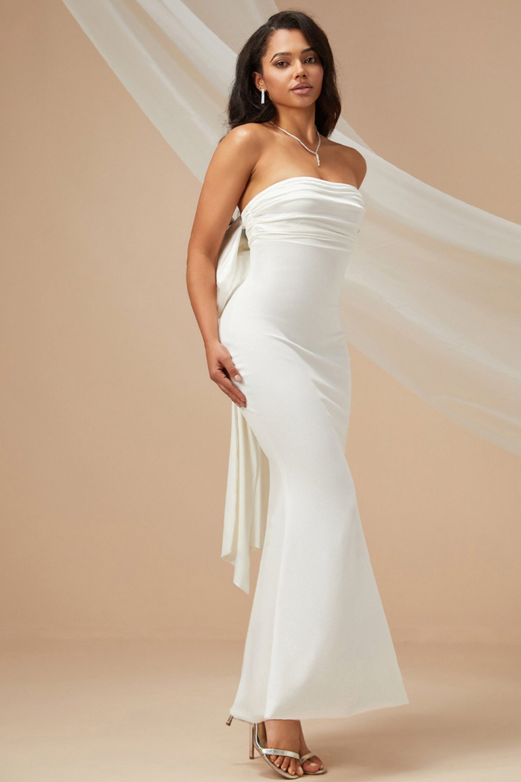MERMAID BOW MIDI DRESS, WHITE, WEDDING GUEST