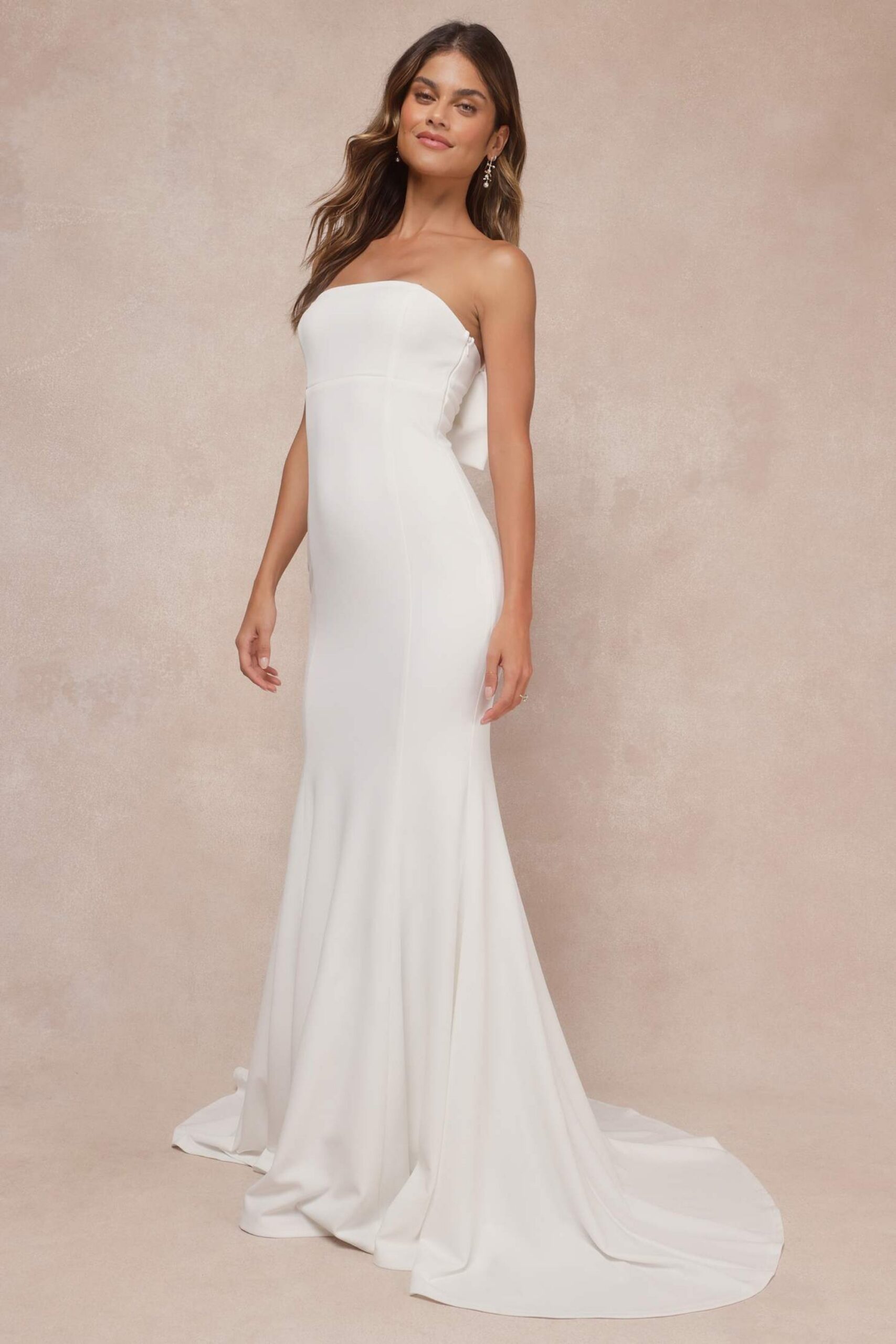 WHITE STRAPLESS BOW MERMAID MAXI PROM DRESS