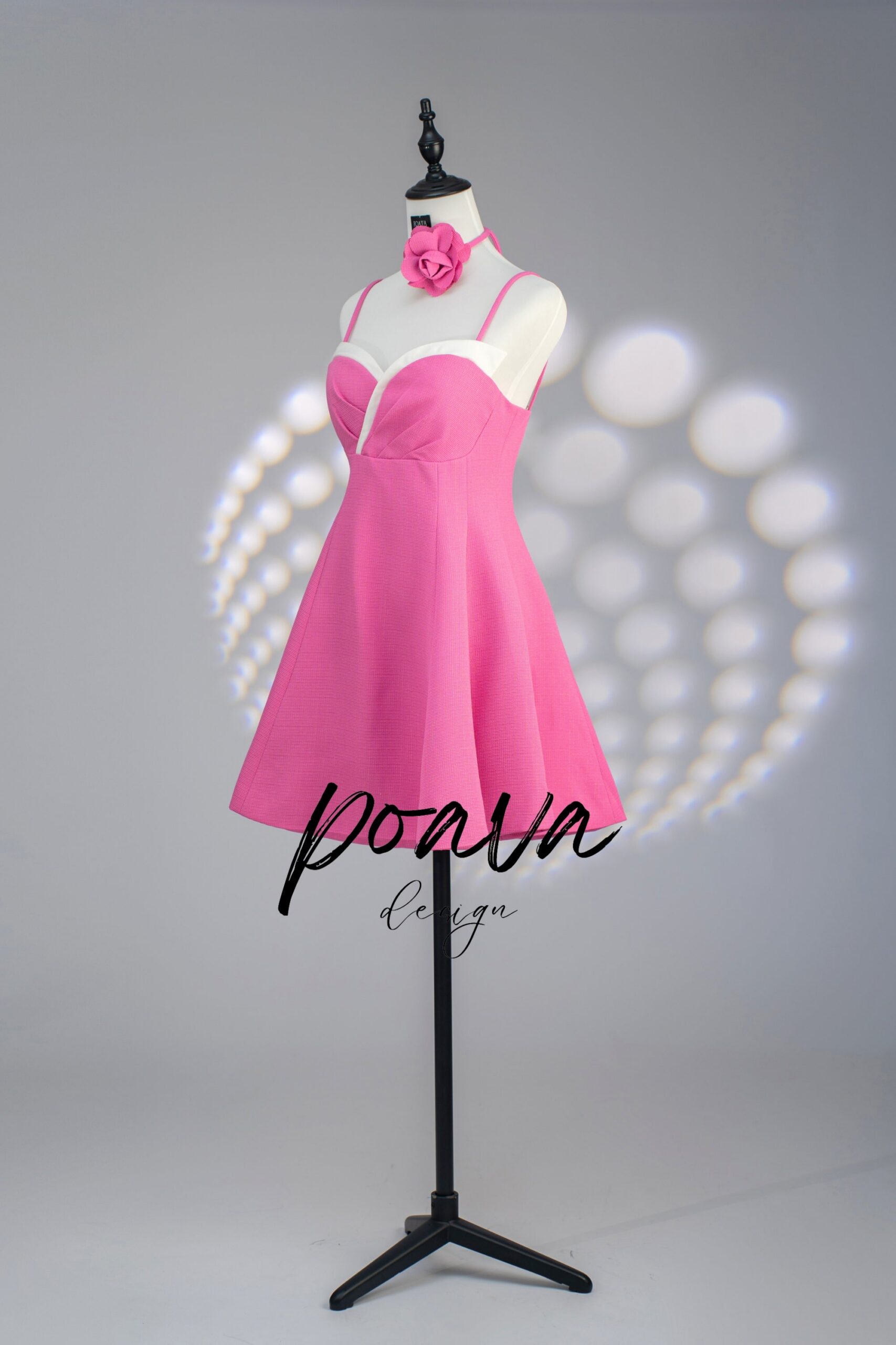 HOT PINK STRAP ROSE MINI DRESS FOR PARTY