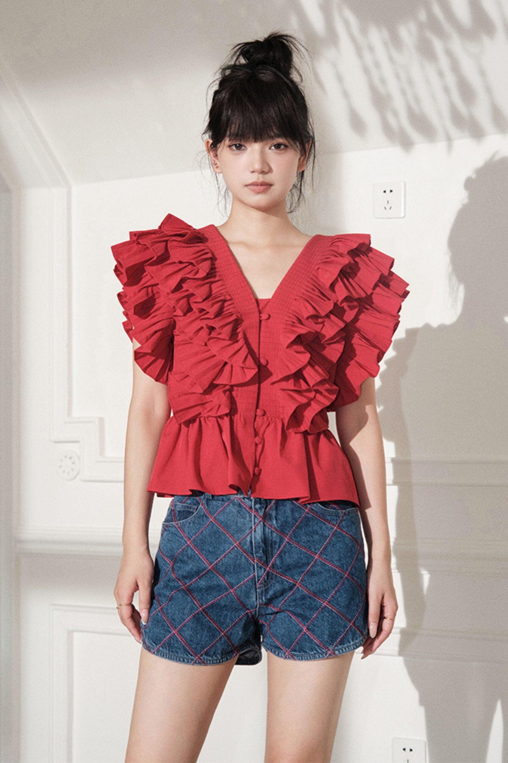 RUFFLE SLEEVELESS TOP RED DATE NIGHT