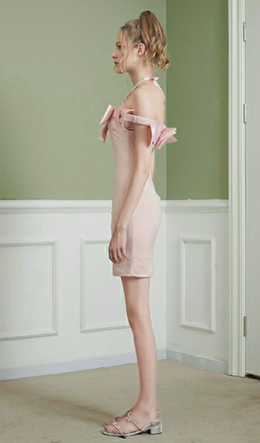 HALTER BOW PINK MINI DRESS FOR PARTY