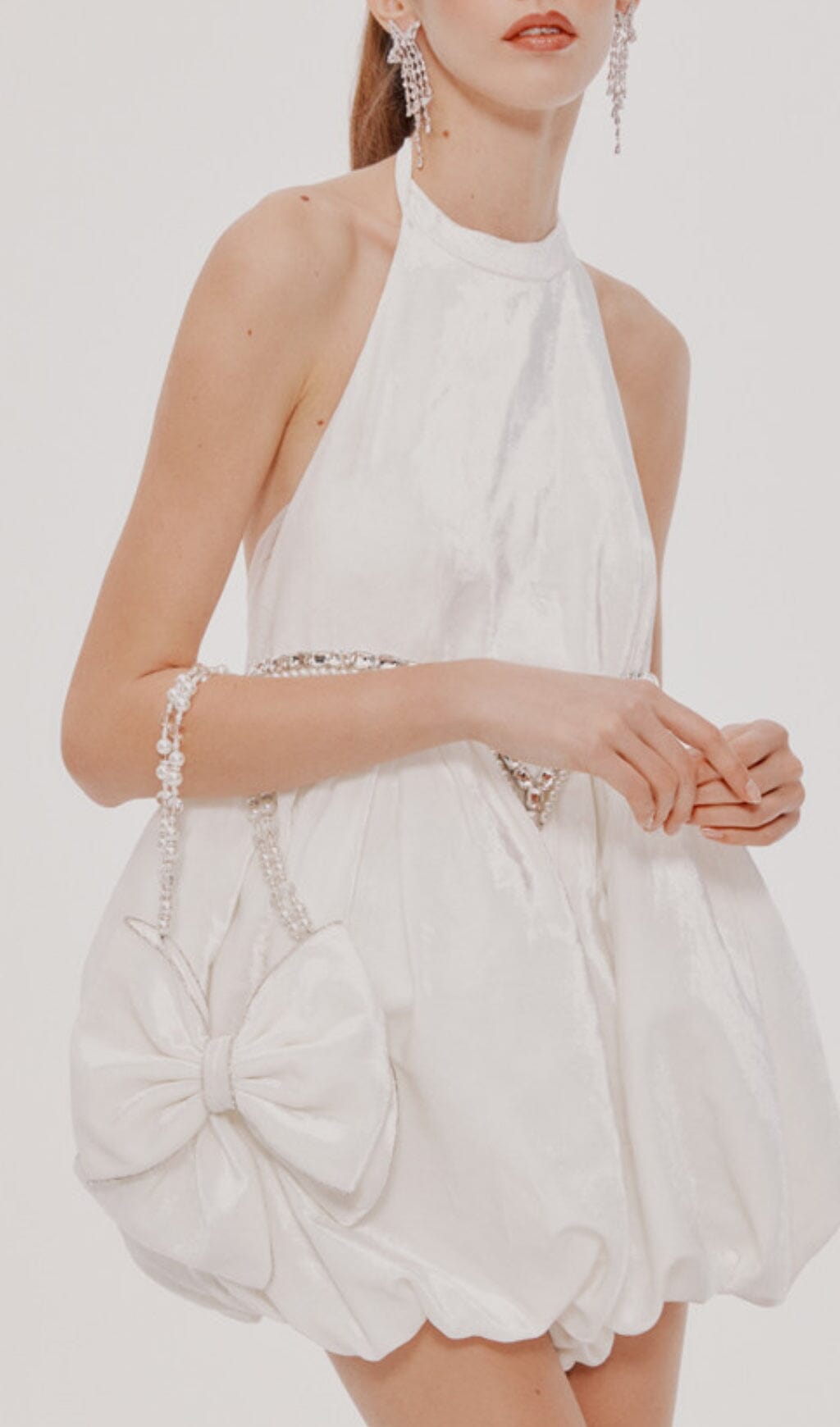 VELVET HALTER MINI DRESS, WHITE, COCKTAIL PARTY