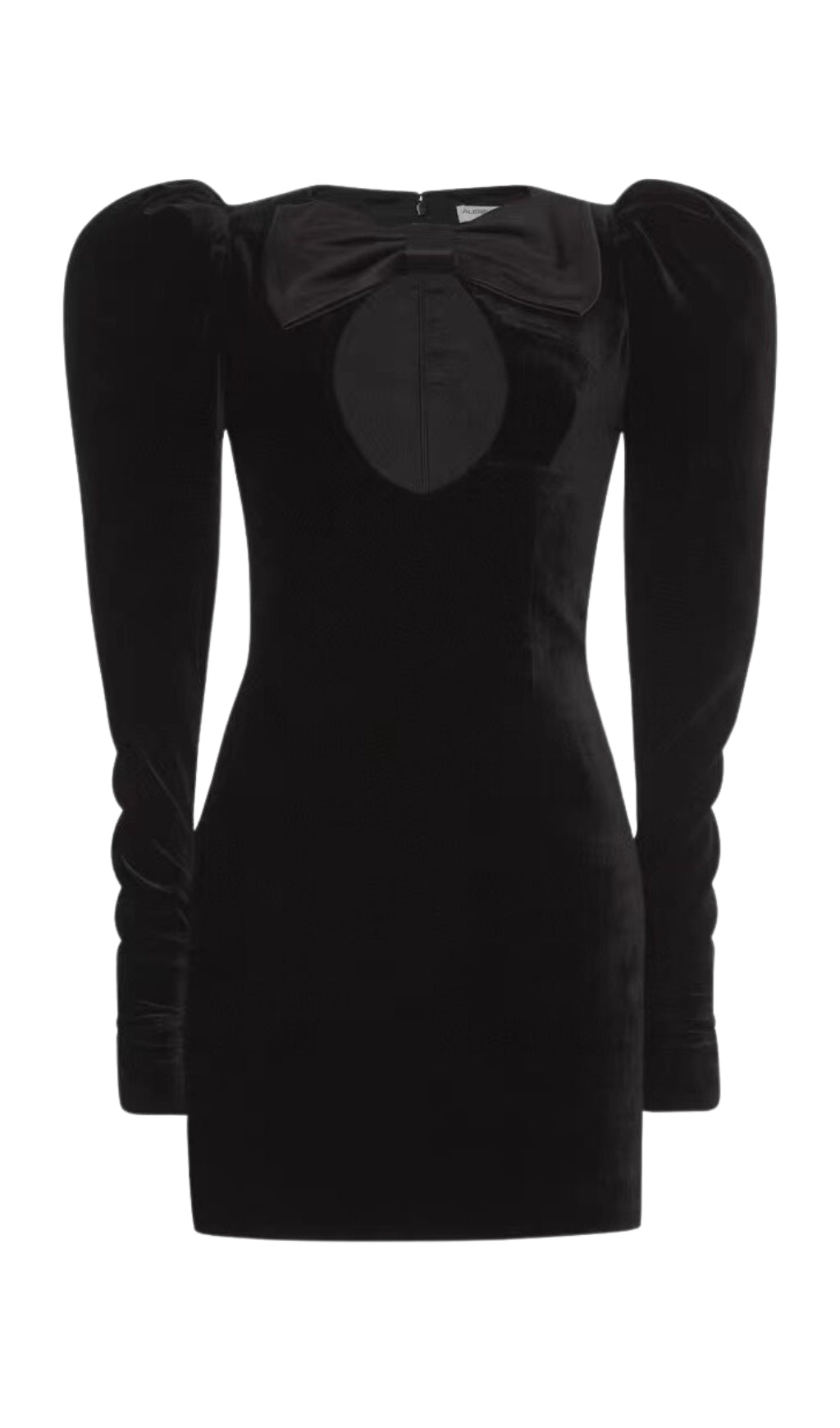 BLACK VELVET BOW LONG SLEEVE MINI DRESS