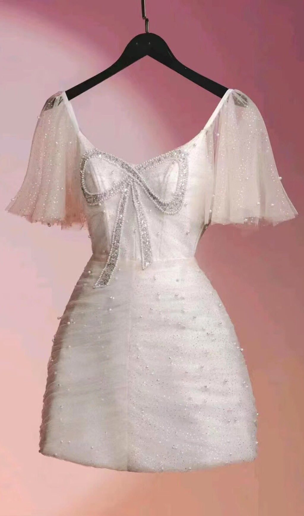 LACE SLEEVE BOW MINI DRESS - WHITE WEDDING PARTY