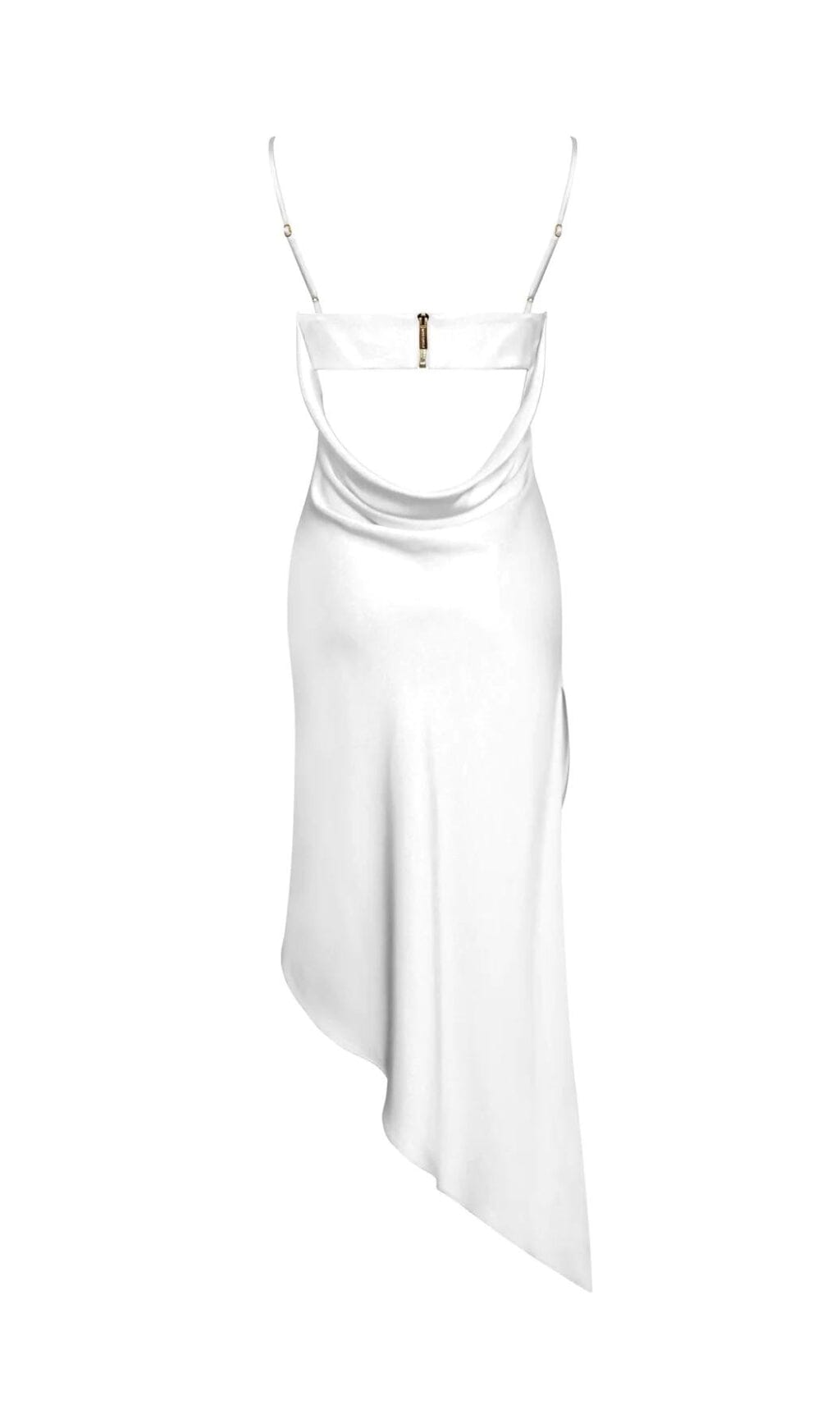 WHITE SATIN DRAPE MIDI DRESS